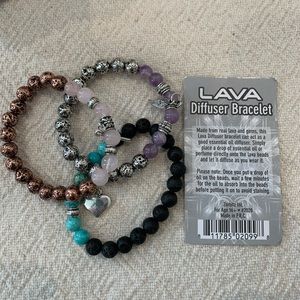New Lava diffuser bracelets, lavender & silver, turquoise & black, pink & copper